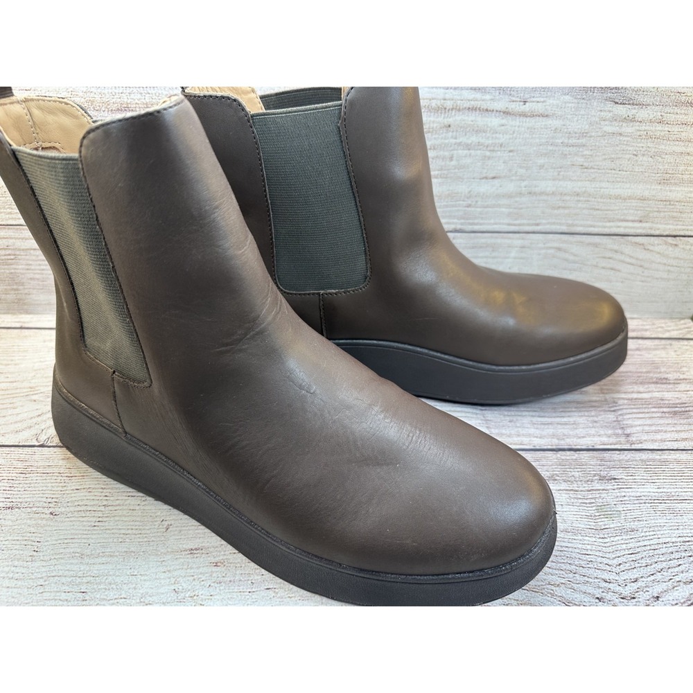 FitFlop F-Mode Leather Flatform Chelsea Pull On Boots Brown Women's Size 10 NWOB